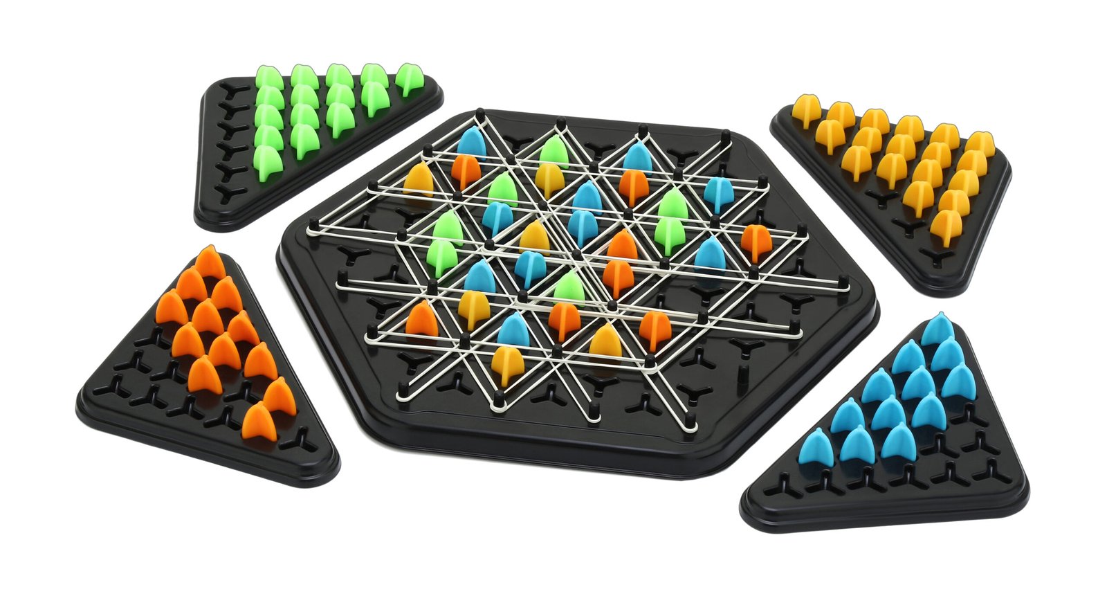 Child playing Rubber Band Geometry Chess Game