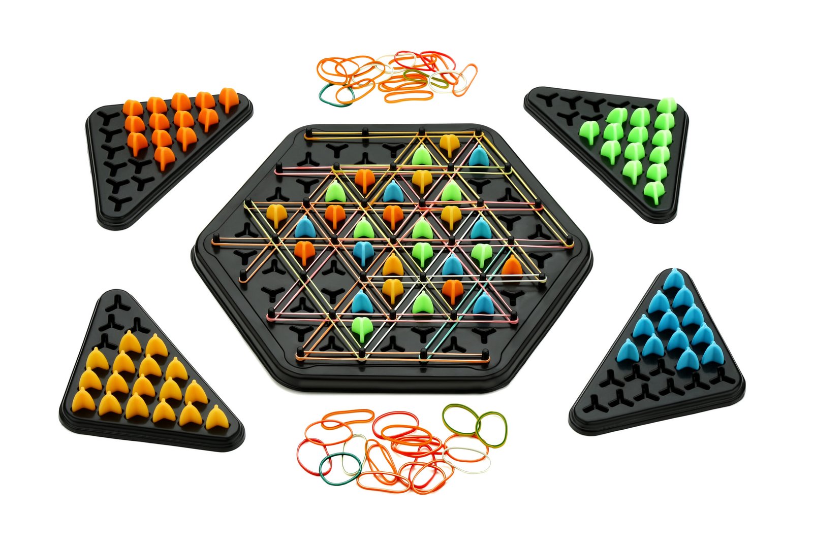 Child playing Rubber Band Geometry Chess Game